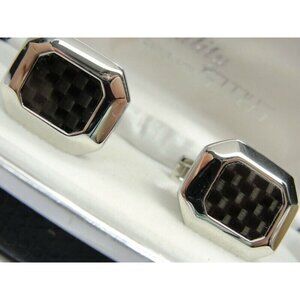 Vintage Quality Stays Cufflinks Silver Tone Checkerboard In Original Box